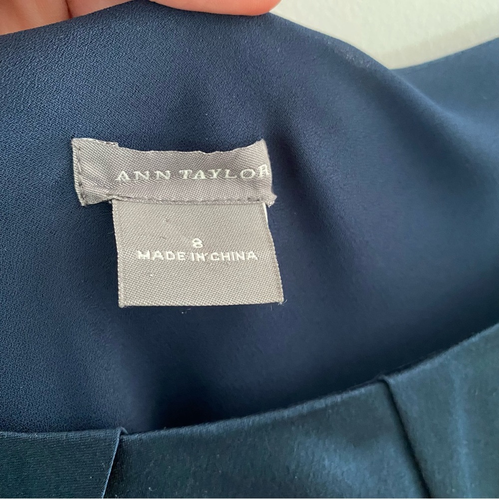 Ann Taylor Cobalt Blue Silk Flowy‎ Sleeveless Ruched Formal Midi Dress Size 8 - Picture 6 of 7